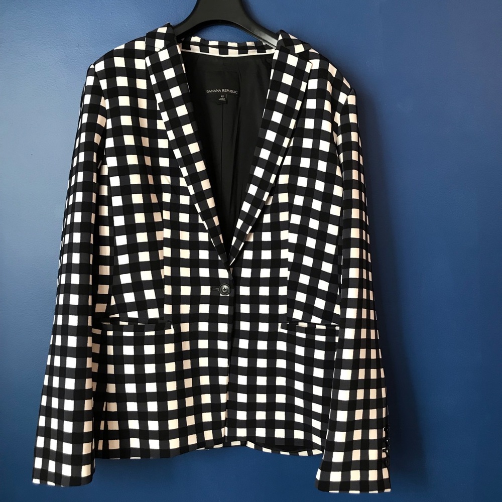 Banana Republic Black and White Checkered Blazer Size 12